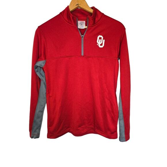 OU Oklahoma Sooners Pullover 1/4 Zip Red White NCAA College Football Small 34/36 - Picture 1 of 6